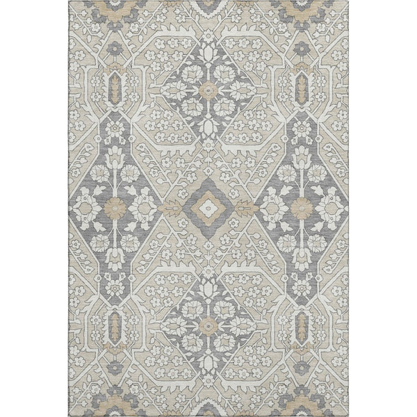 HomeRoots 5' X 8' Beige Ivory Gray Floral Washable Area Rug - Durable, Stain Resistant & UV Protected Design 668479
