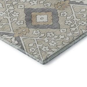 HomeRoots 5' X 8' Beige Ivory Gray Floral Washable Area Rug - Durable, Stain Resistant & UV Protected Design 668479