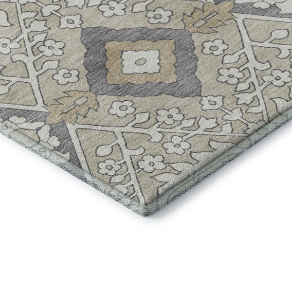 HomeRoots 5' X 8' Beige Ivory Gray Floral Washable Area Rug - Durable, Stain Resistant & UV Protected Design 668479