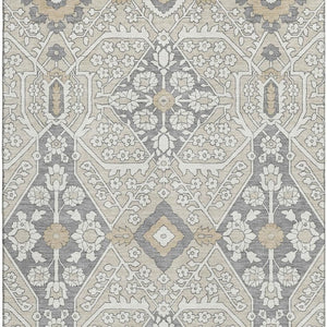 HomeRoots 5' X 8' Beige Ivory Gray Floral Washable Area Rug - Durable, Stain Resistant & UV Protected Design 668479
