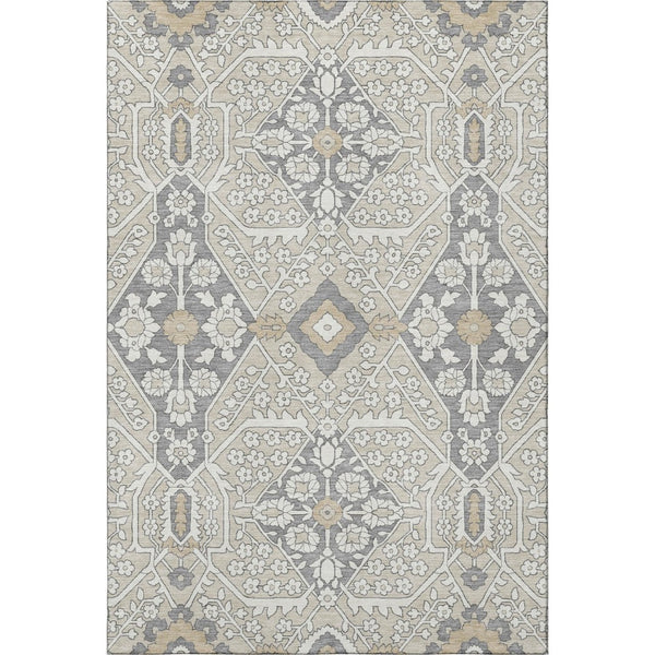 HomeRoots 5' X 8' Beige Ivory Gray Floral Washable Area Rug - Durable, Stain Resistant & UV Protected Design 668479