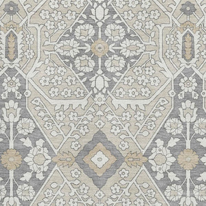 HomeRoots 9' X 12' Elegant Beige Ivory & Gray Floral Area Rug - Washable, UV Protected, Durable for Homes 668482