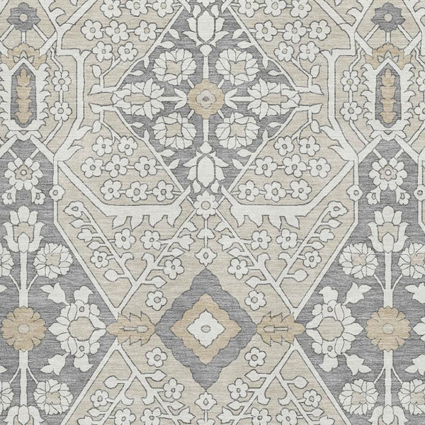 HomeRoots 9' X 12' Elegant Beige Ivory & Gray Floral Area Rug - Washable, UV Protected, Durable for Homes 668482