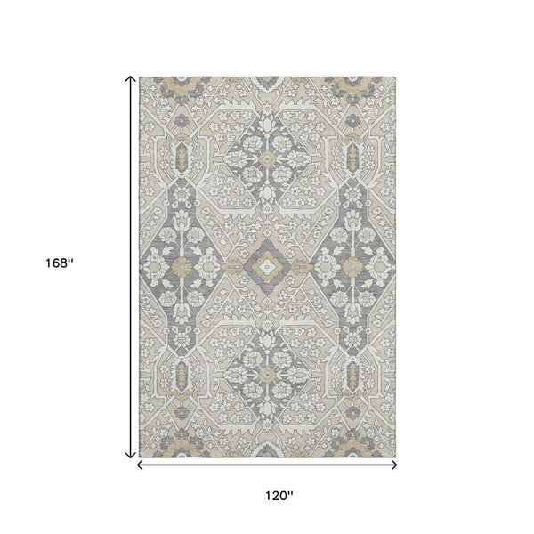 HomeRoots 10' X 14' Beige Ivory and Gray Floral Area Rug - Washable, UV Protected, Perfect for Busy Homes! 668483
