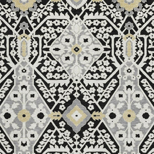 HomeRoots 5' X 8' Elegant Black Gray Gold Floral Washable Area Rug with UV Protection for High-Traffic Spaces 668485