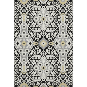 HomeRoots 8' X 10' Black Gray Gold Floral Washable Area Rug - Stylish, Durable, UV Protected for Everyday Use 668487