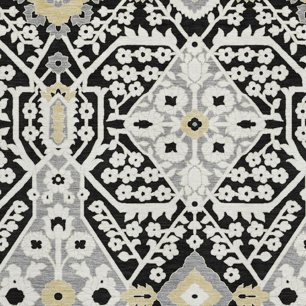 HomeRoots 8' X 10' Black Gray Gold Floral Washable Area Rug - Stylish, Durable, UV Protected for Everyday Use 668487