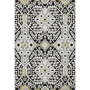 HomeRoots 9' X 12' Washable Floral Area Rug in Black, Gray & Gold - UV Protected, Durable for High-Traffic Areas 668488