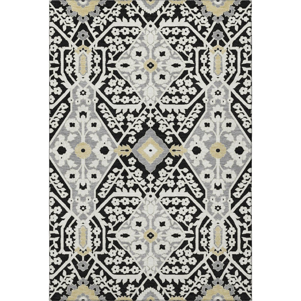 HomeRoots 9' X 12' Washable Floral Area Rug in Black, Gray & Gold - UV Protected, Durable for High-Traffic Areas 668488