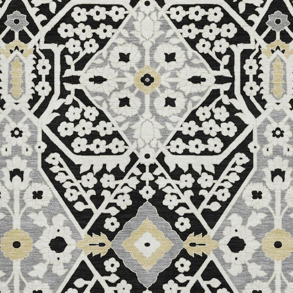 HomeRoots 10' X 14' Floral Area Rug in Black, Gray & Gold - Washable, UV Protected, Perfect for High-Traffic Areas 668489
