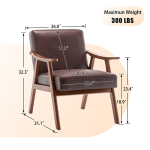 English Elm Mid-Century curved armchair with solid wood frame, extra-thick backrest, comfy lounge seat for home decor Dark Brown W2200P186179