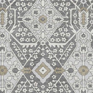 HomeRoots 5' X 8' Charcoal Ivory Gray Floral Area Rug – Washable, UV Protected, Ideal for Busy Homes 668491