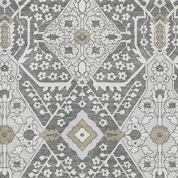 HomeRoots 5' X 8' Charcoal Ivory Gray Floral Area Rug – Washable, UV Protected, Ideal for Busy Homes 668491