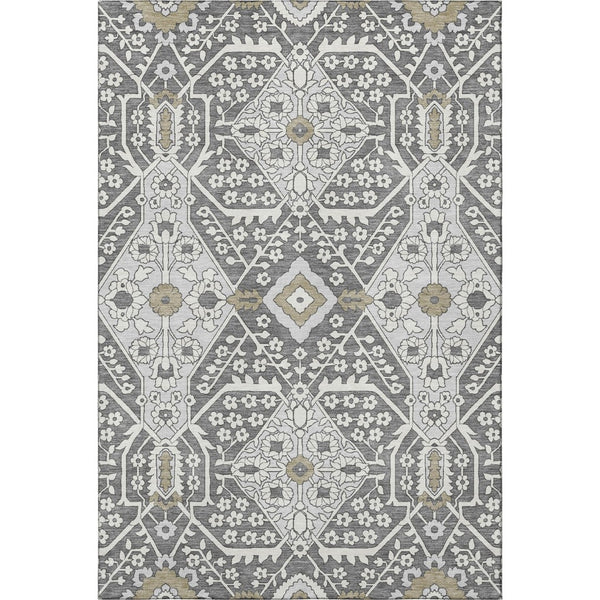 HomeRoots 5' X 8' Charcoal Ivory Gray Floral Area Rug – Washable, UV Protected, Ideal for Busy Homes 668491