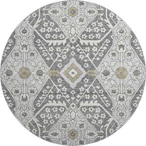 HomeRoots 8' Charcoal Ivory Gray Floral Washable Rug - Durable, UV-Protected, Stain-Resistant Design for Homes 668492