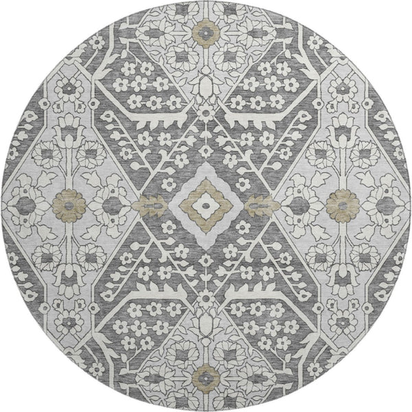 HomeRoots 8' Charcoal Ivory Gray Floral Washable Rug - Durable, UV-Protected, Stain-Resistant Design for Homes 668492