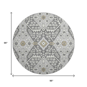 HomeRoots 8' Charcoal Ivory Gray Floral Washable Rug - Durable, UV-Protected, Stain-Resistant Design for Homes 668492
