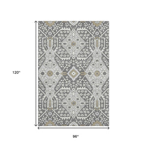 HomeRoots 8' X 10' Charcoal Ivory Gray Floral Washable Area Rug - Stain Resistant, UV Protected, Easy Care! 668493