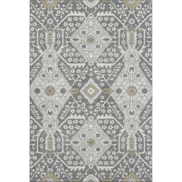HomeRoots 8' X 10' Charcoal Ivory Gray Floral Washable Area Rug - Stain Resistant, UV Protected, Easy Care! 668493