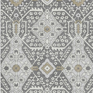 HomeRoots 8' X 10' Charcoal Ivory Gray Floral Washable Area Rug - Stain Resistant, UV Protected, Easy Care! 668493