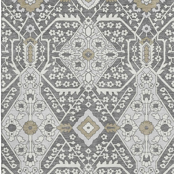 HomeRoots 8' X 10' Charcoal Ivory Gray Floral Washable Area Rug - Stain Resistant, UV Protected, Easy Care! 668493
