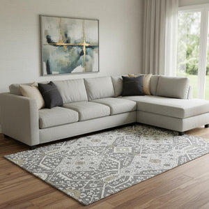 HomeRoots 9' X 12' Charcoal Ivory Floral Area Rug - Washable, UV Protected, Durable, and Perfect for Busy Homes 668494