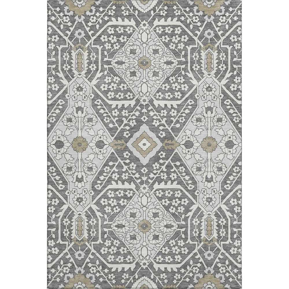 HomeRoots 9' X 12' Charcoal Ivory Floral Area Rug - Washable, UV Protected, Durable, and Perfect for Busy Homes 668494