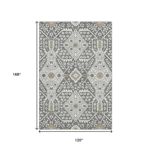HomeRoots 10' X 14' Charcoal Ivory Gray Floral Area Rug – Stain-Resistant, UV Protected for Family Spaces 668495