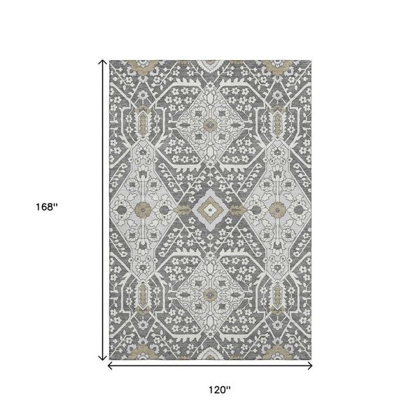 HomeRoots 10' X 14' Charcoal Ivory Gray Floral Area Rug – Stain-Resistant, UV Protected for Family Spaces 668495