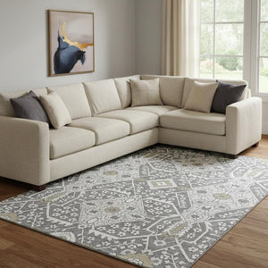 HomeRoots 10' X 14' Charcoal Ivory Gray Floral Area Rug – Stain-Resistant, UV Protected for Family Spaces 668495