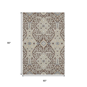 HomeRoots 5' X 8' Chocolate Gray and Beige Floral Washable Area Rug – Durable, Stain-Resistant, UV Protected Decor 668497