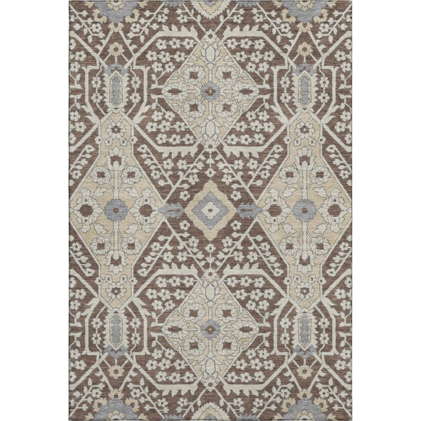 HomeRoots 5' X 8' Chocolate Gray and Beige Floral Washable Area Rug – Durable, Stain-Resistant, UV Protected Decor 668497