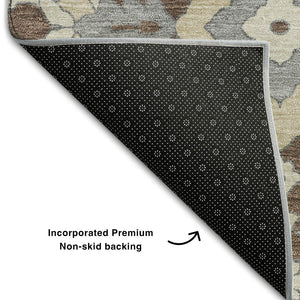 HomeRoots 5' X 8' Chocolate Gray and Beige Floral Washable Area Rug – Durable, Stain-Resistant, UV Protected Decor 668497
