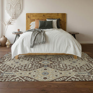 HomeRoots 5' X 8' Chocolate Gray and Beige Floral Washable Area Rug – Durable, Stain-Resistant, UV Protected Decor 668497