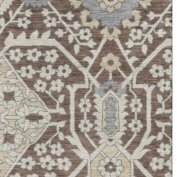 HomeRoots 5' X 8' Chocolate Gray and Beige Floral Washable Area Rug – Durable, Stain-Resistant, UV Protected Decor 668497