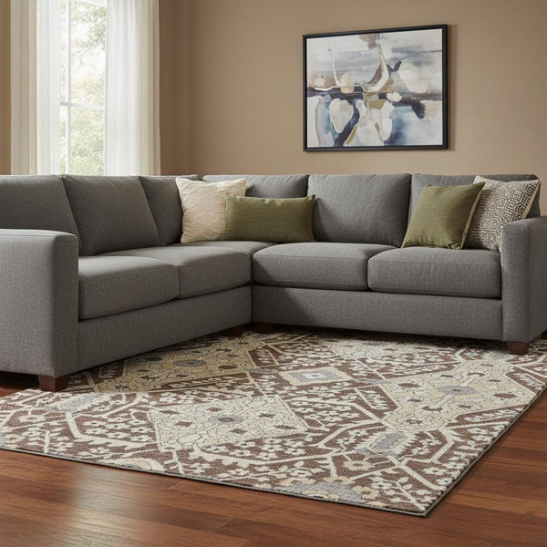 HomeRoots 8' X 10' Chocolate Gray Floral Area Rug - Washable, Stain-Resistant, UV Protected for Modern Living 668499