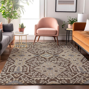 HomeRoots 8' X 10' Chocolate Gray Floral Area Rug - Washable, Stain-Resistant, UV Protected for Modern Living 668499