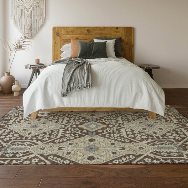 HomeRoots 8' X 10' Chocolate Gray Floral Area Rug - Washable, Stain-Resistant, UV Protected for Modern Living 668499