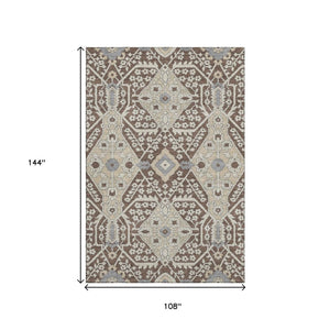 HomeRoots 9' X 12' Floral Area Rug in Chocolate Gray & Beige - Washable with UV Protection, Stain Resistant 668500