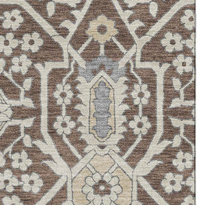 HomeRoots 9' X 12' Floral Area Rug in Chocolate Gray & Beige - Washable with UV Protection, Stain Resistant 668500