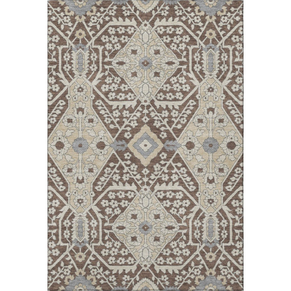 HomeRoots 9' X 12' Floral Area Rug in Chocolate Gray & Beige - Washable with UV Protection, Stain Resistant 668500