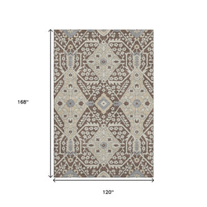 HomeRoots 10' X 14' Floral Washable Area Rug in Chocolate Gray & Beige - Durable, UV-Protected, Easy Care! 668501