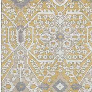 HomeRoots 5' X 8' Floral Washable Area Rug in Gold, Gray & Ivory - Durable, Stain-Resistant & UV Protected! 668503
