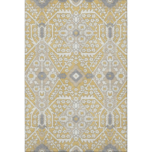 HomeRoots 8' X 10' Floral Area Rug in Gold, Gray & Ivory - Washable, Stain Resistant, UV Protected, Durable Design 668505