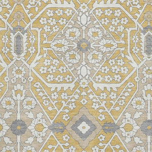 HomeRoots 9' X 12' Elegant Gold Gray Ivory Floral Washable Area Rug with UV Protection for High-Traffic Rooms 668506