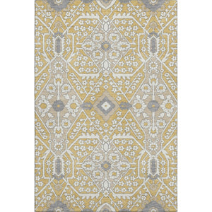 HomeRoots 10' X 14' Gold Gray Ivory Floral Area Rug - Washable, UV Protected, Durable for High-Traffic Spaces 668507