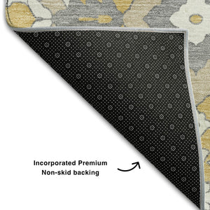 HomeRoots 10' X 14' Gold Gray Ivory Floral Area Rug - Washable, UV Protected, Durable for High-Traffic Spaces 668507