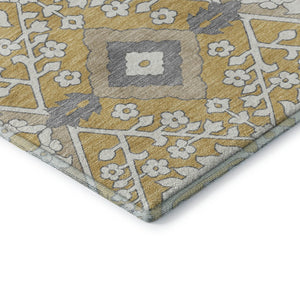 HomeRoots 10' X 14' Gold Gray Ivory Floral Area Rug - Washable, UV Protected, Durable for High-Traffic Spaces 668507
