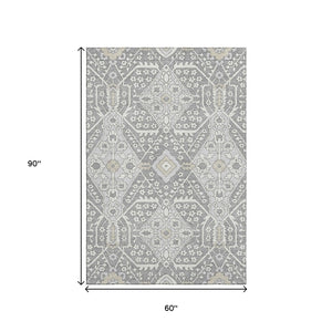 HomeRoots 5' X 8' Gray And Ivory Floral Area Rug - Washable, UV Protected, Perfect for High-Traffic Spaces! 668509