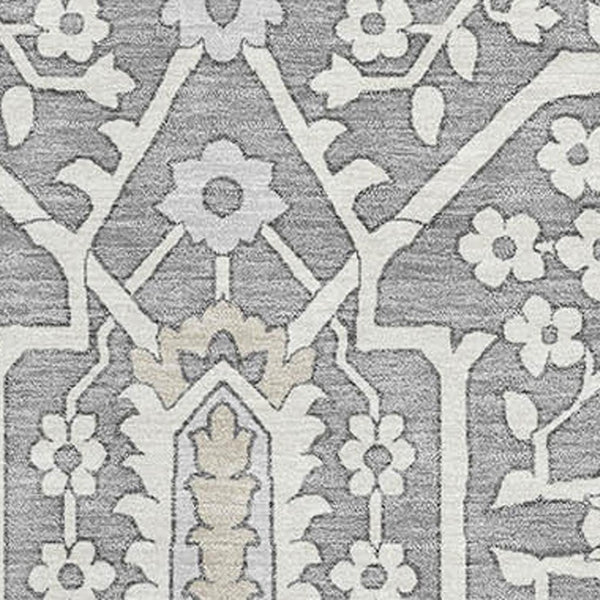 HomeRoots 5' X 8' Gray And Ivory Floral Area Rug - Washable, UV Protected, Perfect for High-Traffic Spaces! 668509